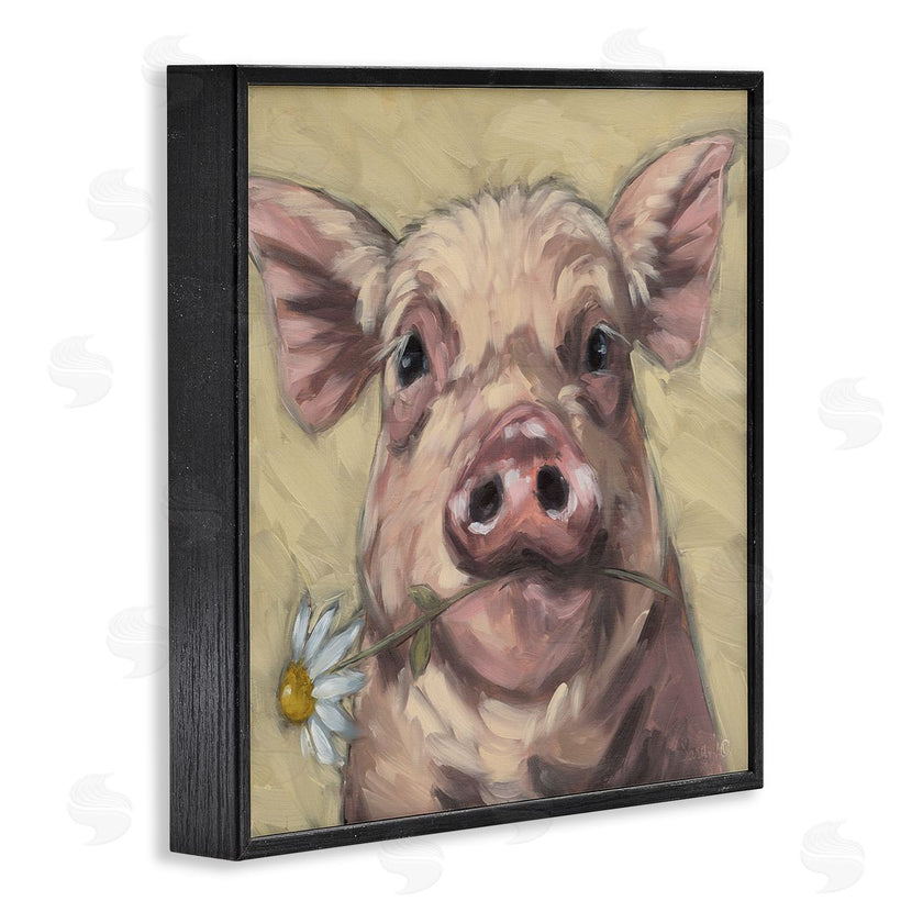 Sara G. Designs | Pig Holding Daisy Sprig