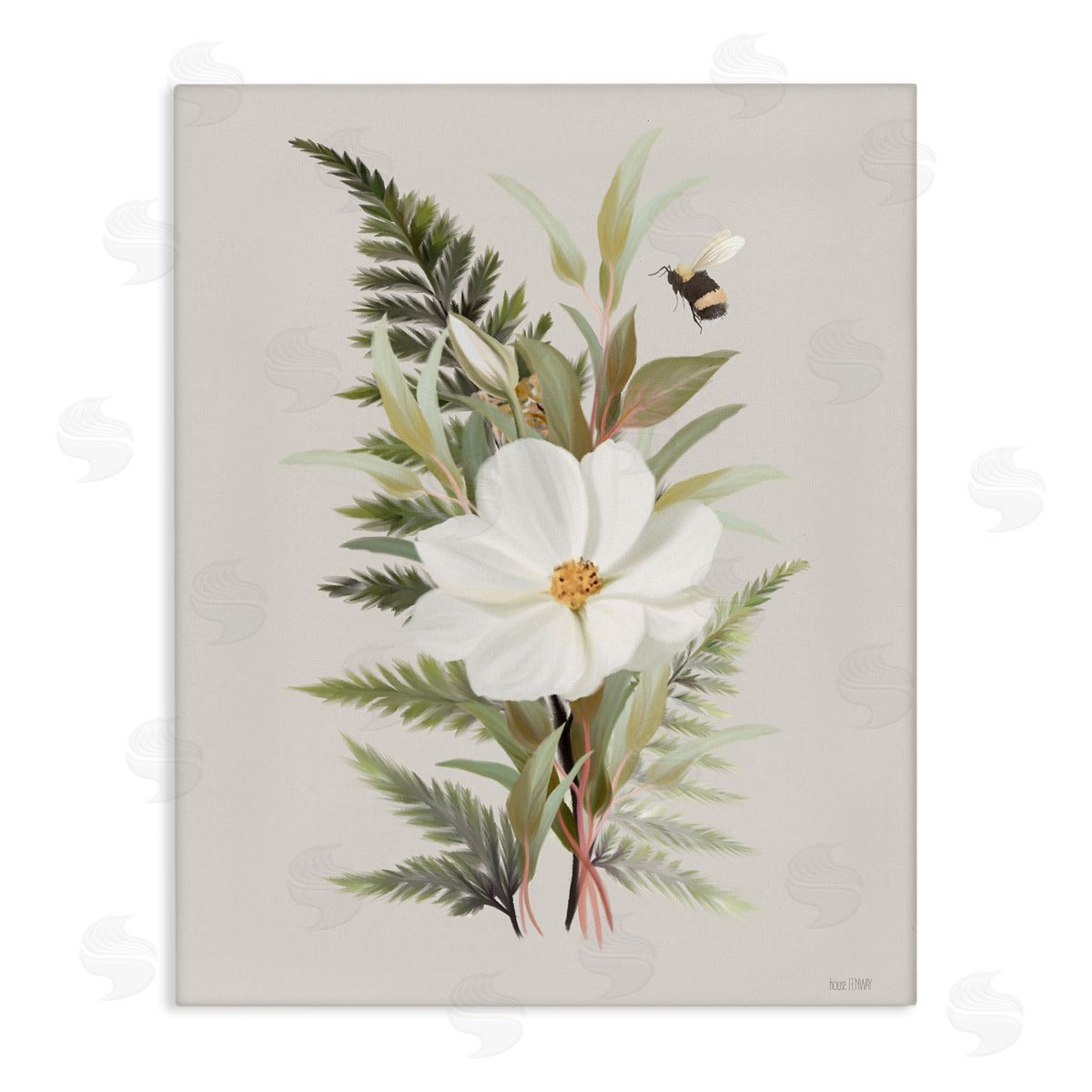 Bumble Bee & Flower Canvas Wall Art, Home Decor by House Fenway