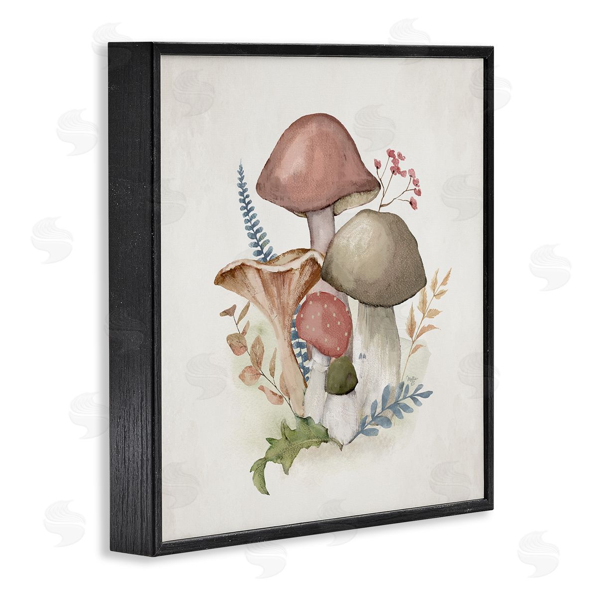 Pink Blooming Mushrooms Black Frame Print Wall Art, Home Decor by Mollie B.