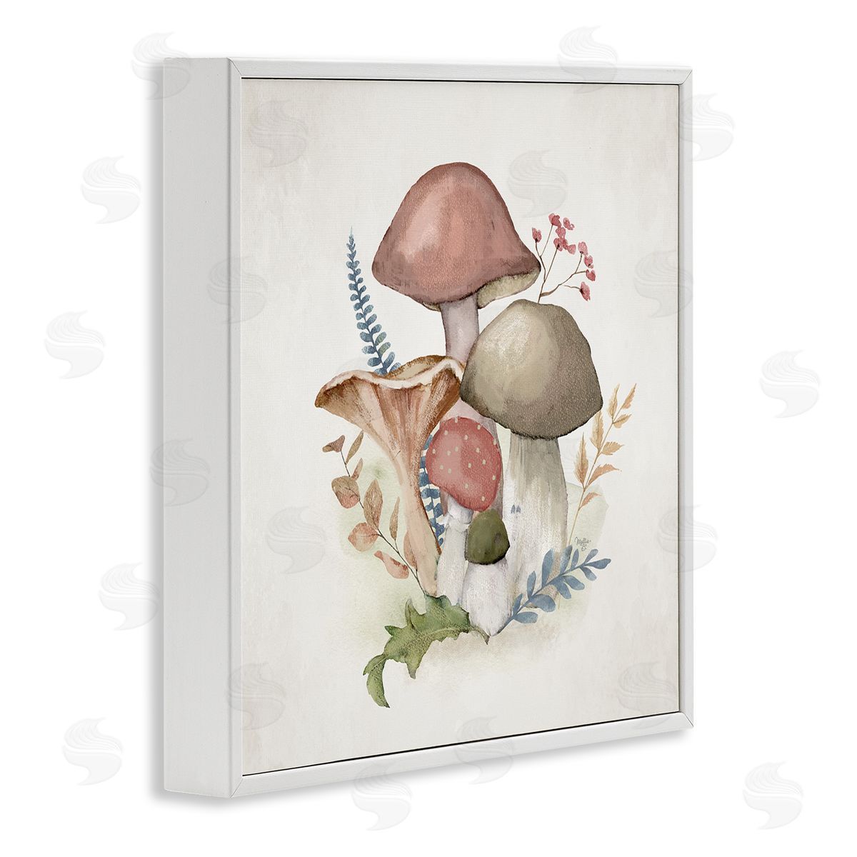Pink Blooming Mushrooms White Frame Print Wall Art, Home Decor by Mollie B.