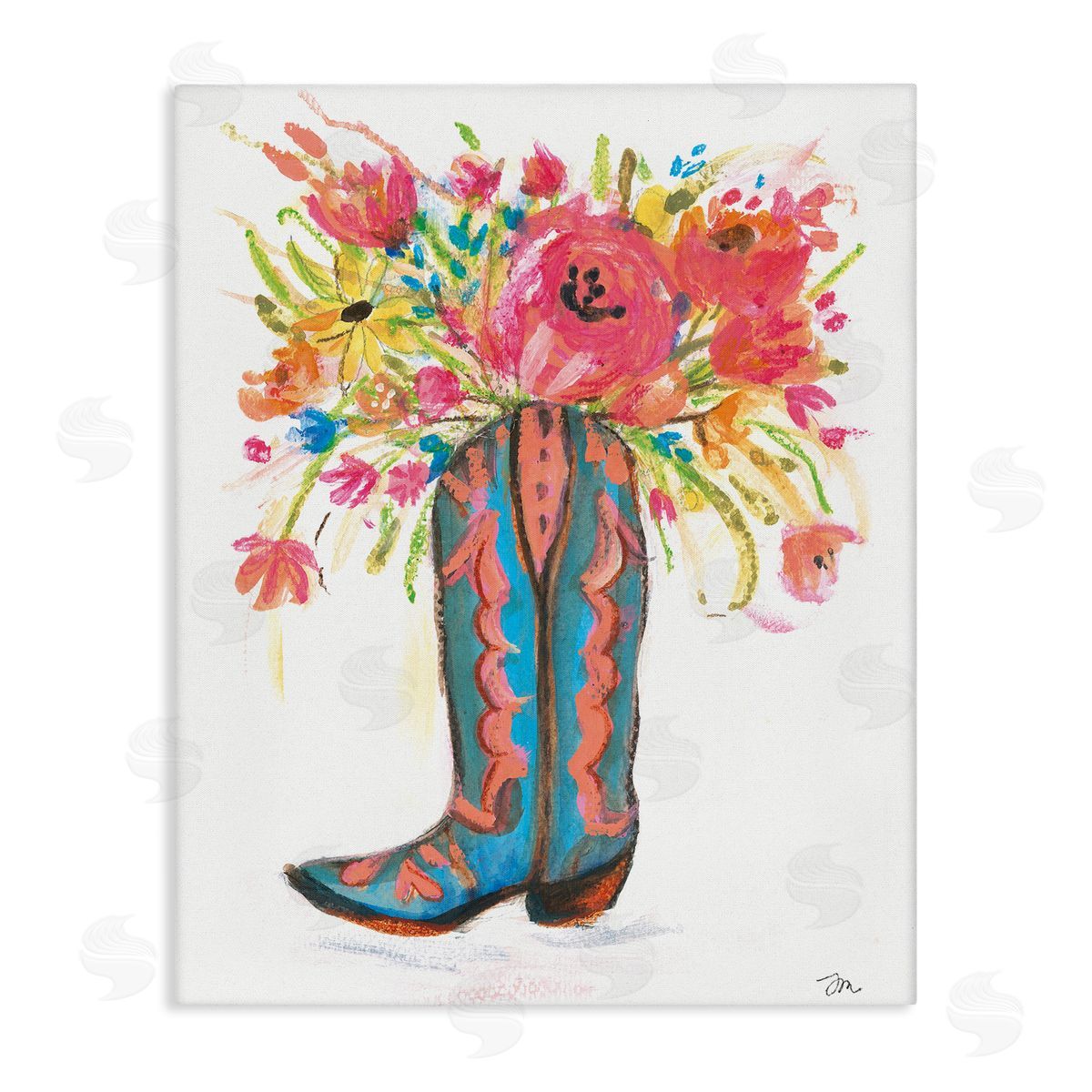 Floral Cowgirl Boot Pastels Canvas Wall Art, Home Decor by Jessica Mingo