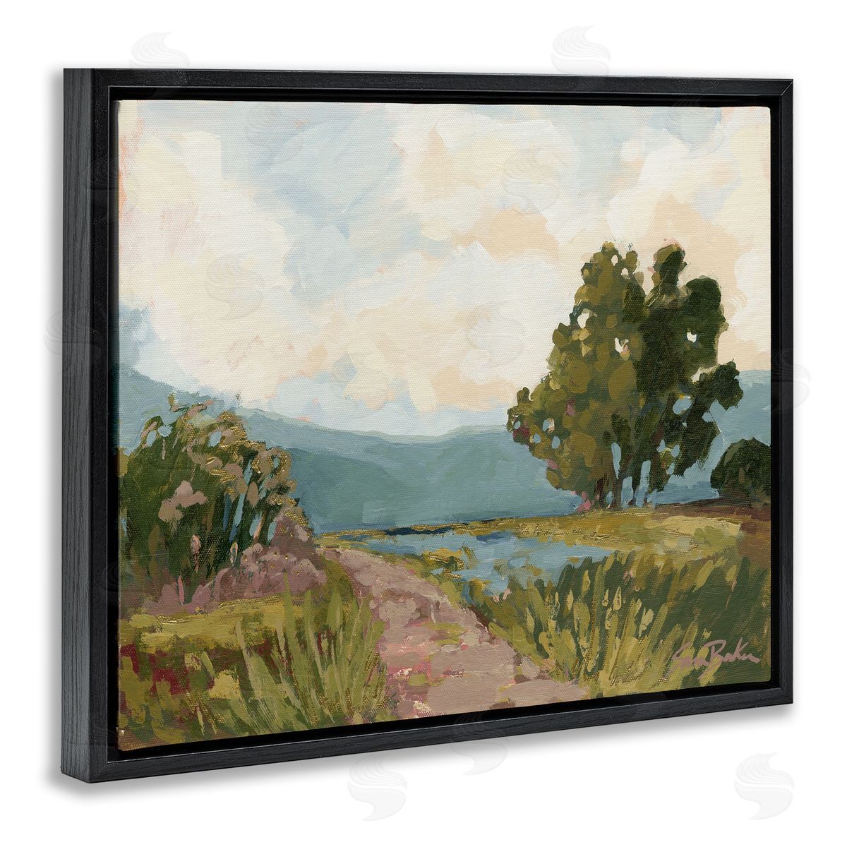 Path to Distant Countryside Black Floating Frame Canvas Wall Art, Home Decor by Sara Baker