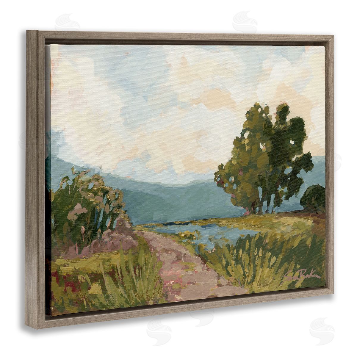 Path to Distant Countryside Brown Floating Frame Canvas Wall Art, Home Decor by Sara Baker