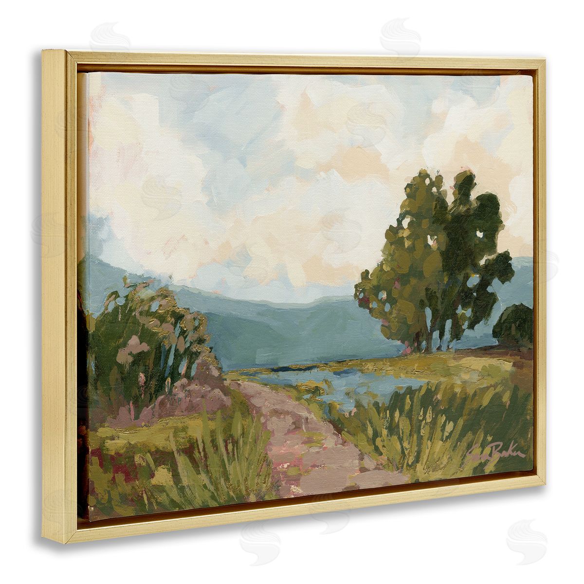 Path to Distant Countryside Gold Floating Frame Canvas Wall Art, Home Decor by Sara Baker