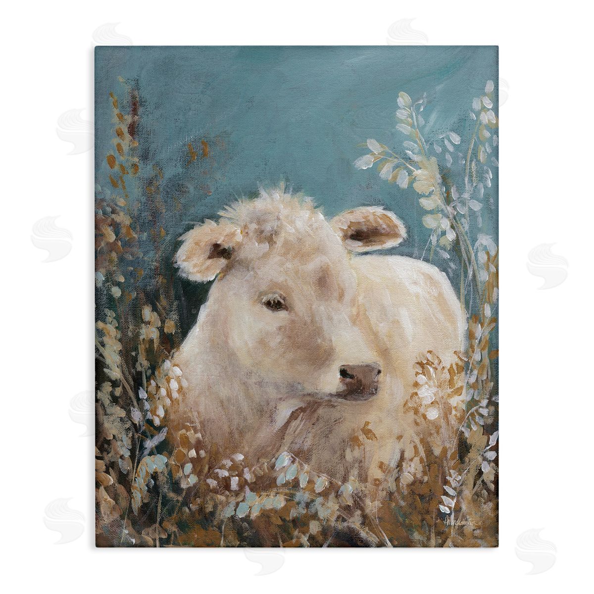 Soft Cattle Amongst Florals Canvas Wall Art, Home Decor by Amanda Hilburn