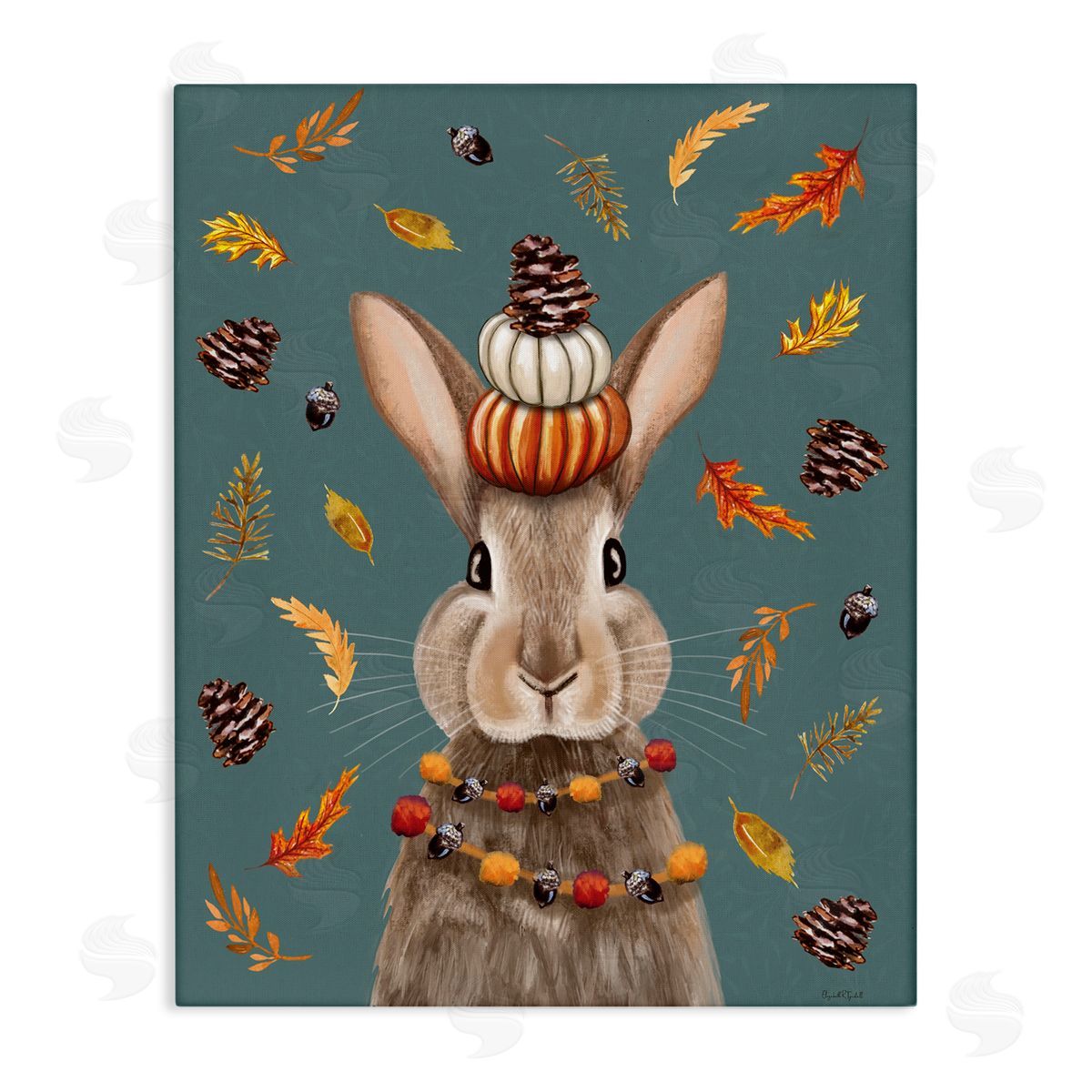 Festive Autumnal Hare Canvas Wall Art, Home Decor by Elizabeth Tyndall