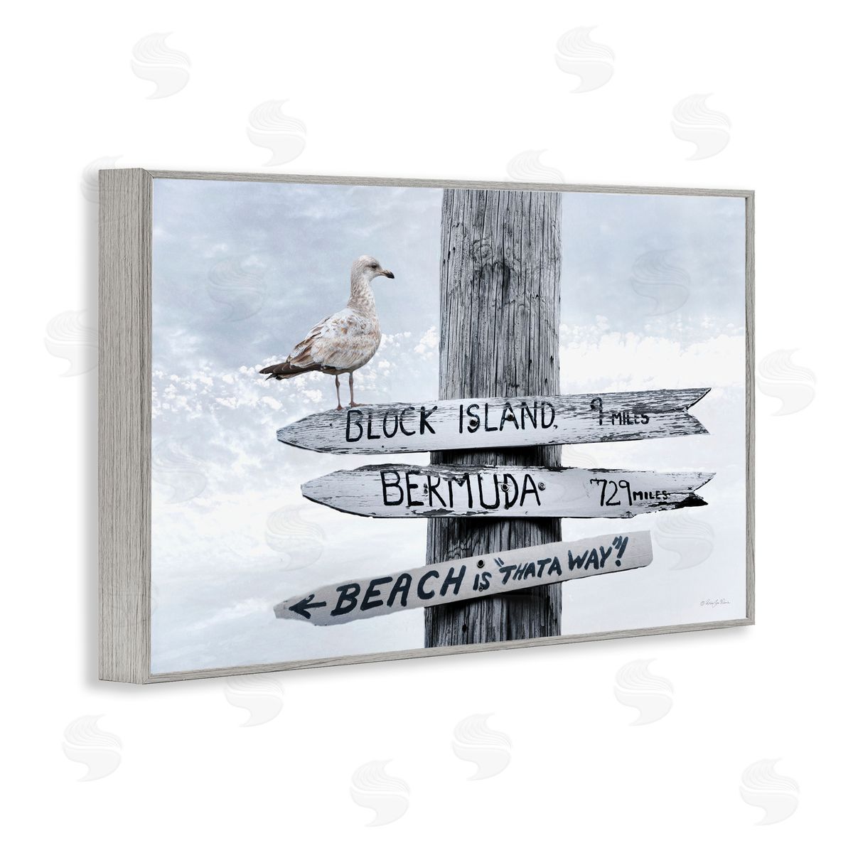 Vacation Beach Signs with Seagull Grey Frame Print Wall Art, Home Decor by Robin-Lee Viera