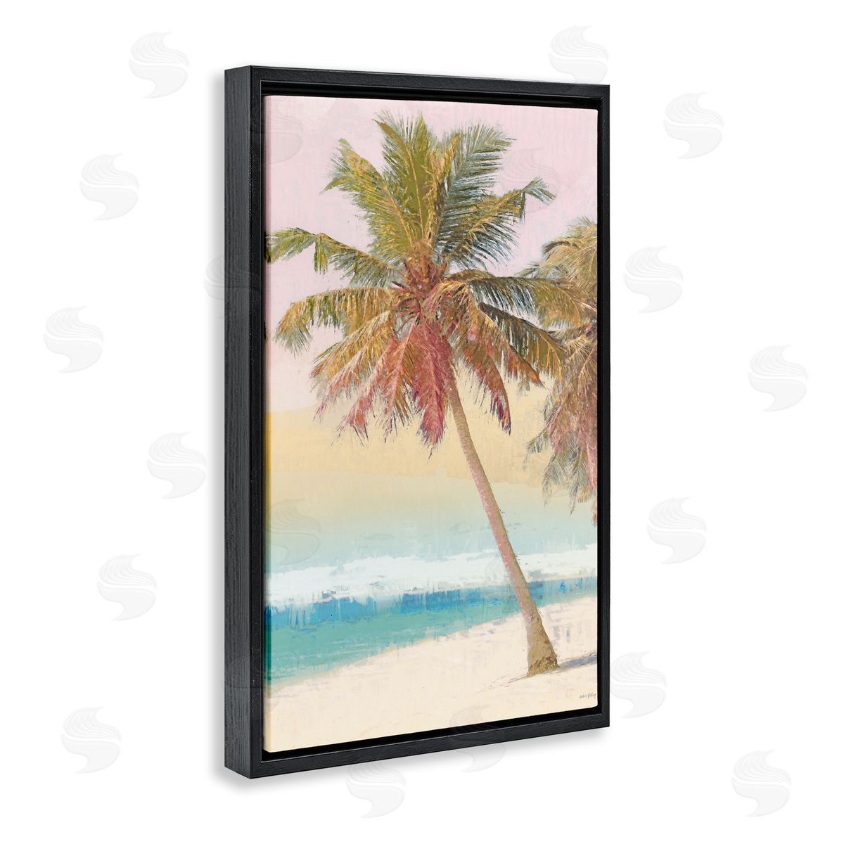 Pastel Gradient Beach Scene Black Floating Frame Canvas Wall Art, Home Decor by Amber Sterling