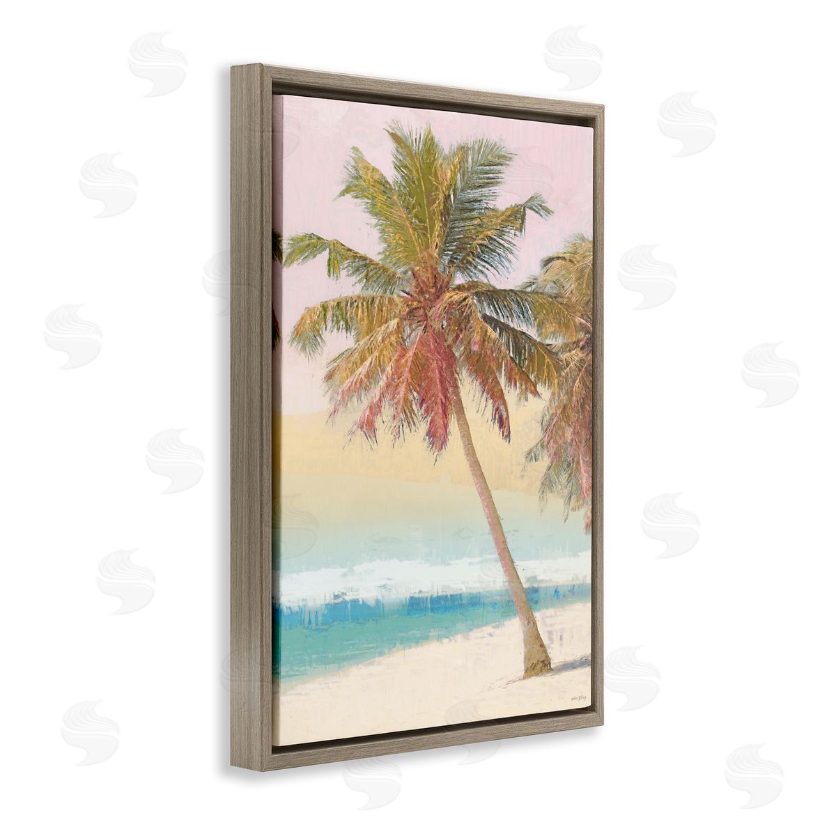 Pastel Gradient Beach Scene Brown Floating Frame Canvas Wall Art, Home Decor by Amber Sterling