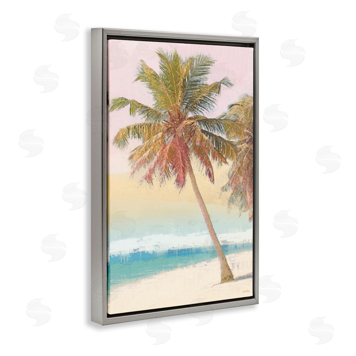 Pastel Gradient Beach Scene Grey Floating Frame Canvas Wall Art, Home Decor by Amber Sterling