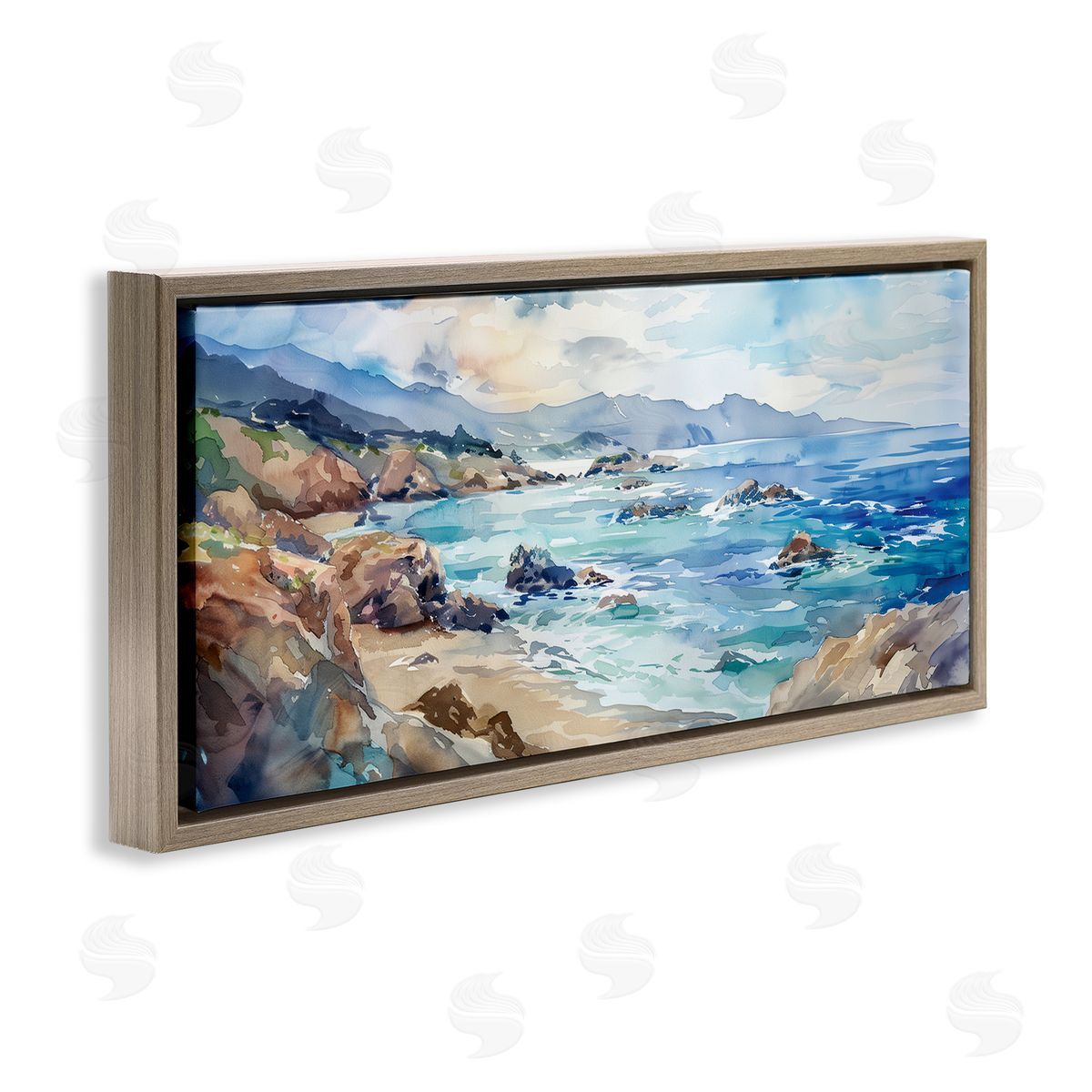 Blue Toned Beach Edge Brown Floating Frame Canvas Wall Art, Home Decor by Heidi Kuntz