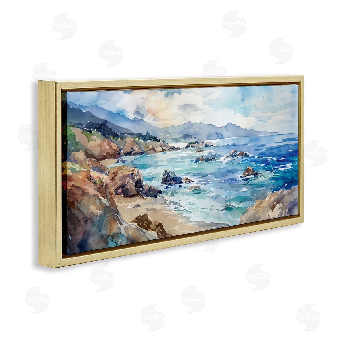 Blue Toned Beach Edge Gold Floating Frame Canvas Wall Art, Home Decor by Heidi Kuntz