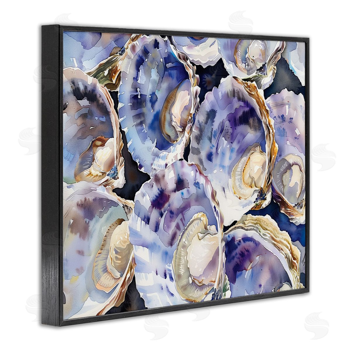 Maritime Clams & Oysters Black Frame Print Wall Art, Home Decor by Heidi Kuntz