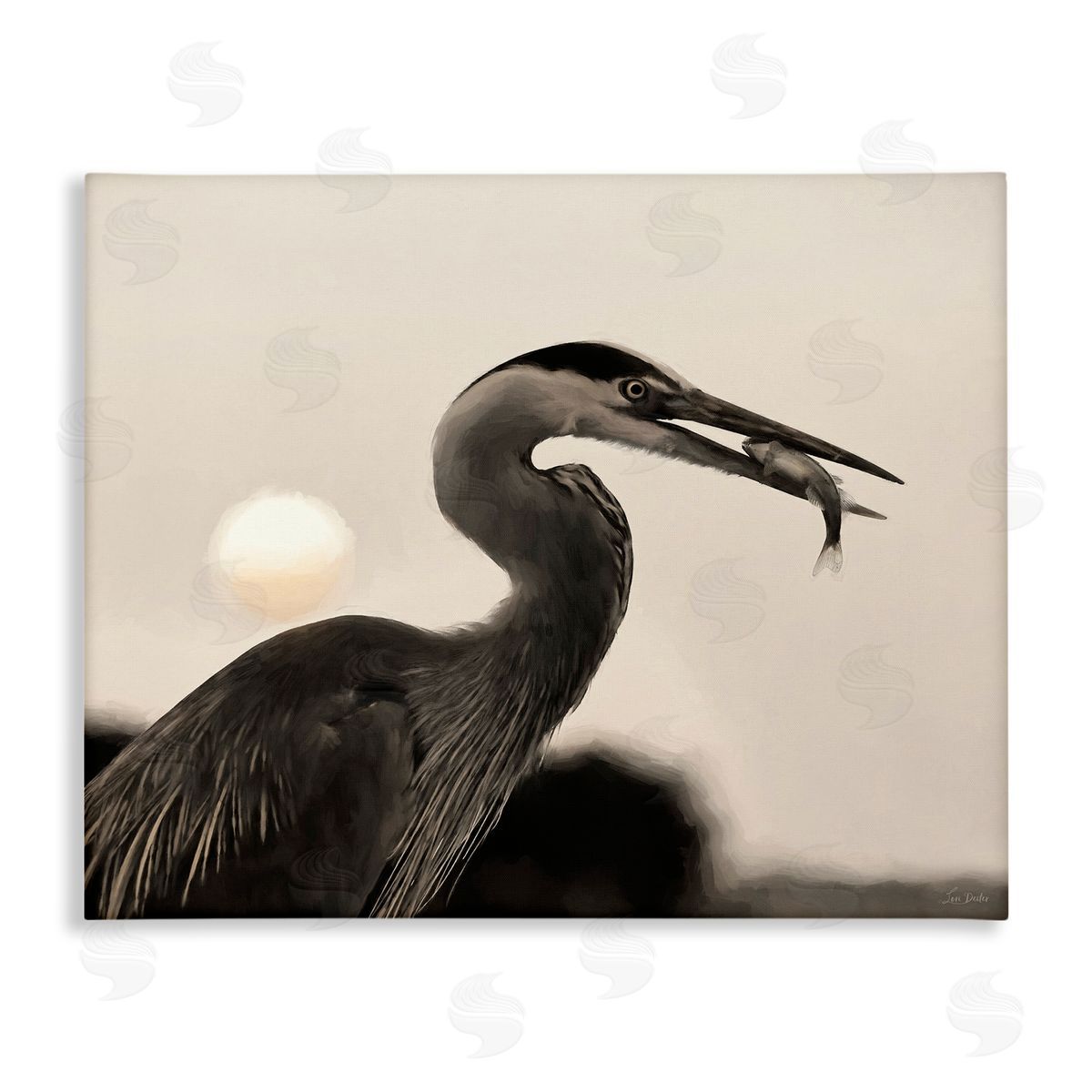 Heron Feeding on Fish Canvas Wall Art, Home Decor by Lori Deiter