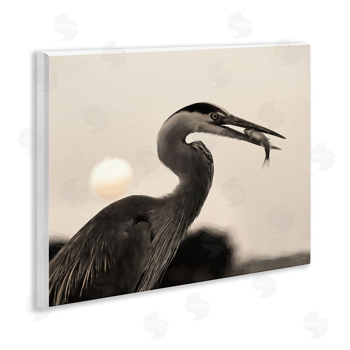 Heron Feeding on Fish Wood Plaque Wall Art, Home Decor by Lori Deiter