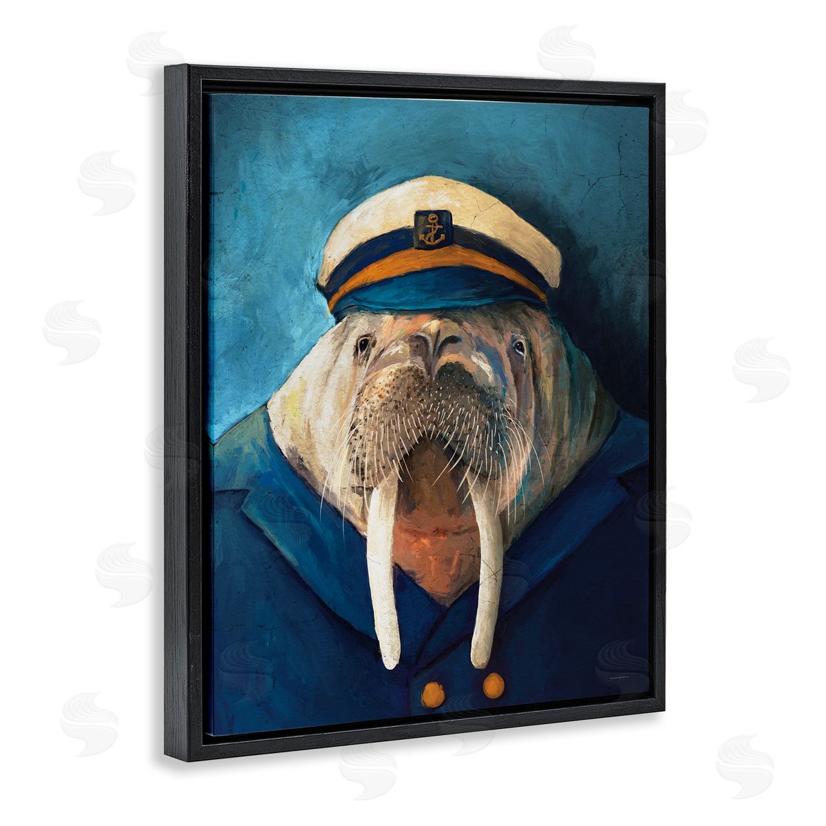 Sailor Captain Walrus Black Floating Frame Canvas Wall Art, Home Decor by Kamdon Kreations
