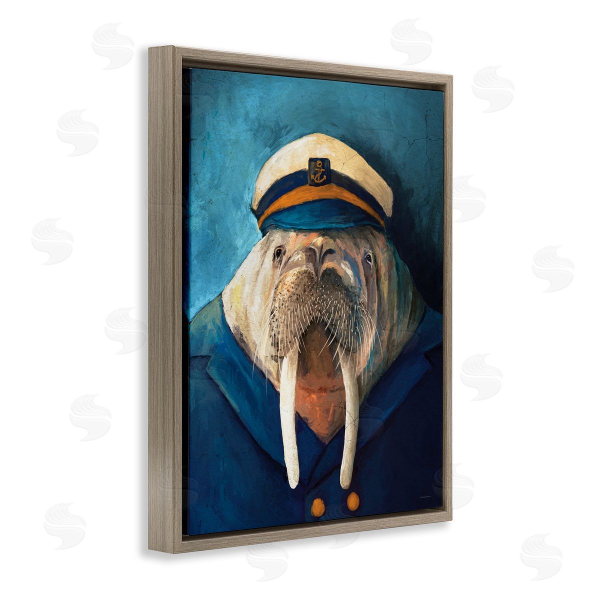 Sailor Captain Walrus Brown Floating Frame Canvas Wall Art, Home Decor by Kamdon Kreations