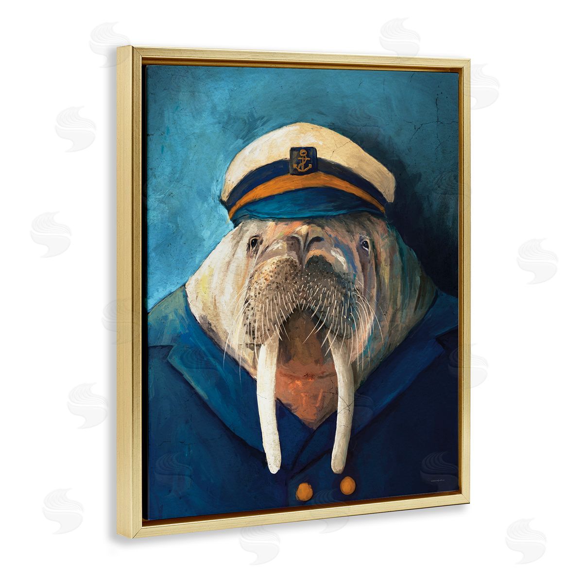 Sailor Captain Walrus Gold Floating Frame Canvas Wall Art, Home Decor by Kamdon Kreations