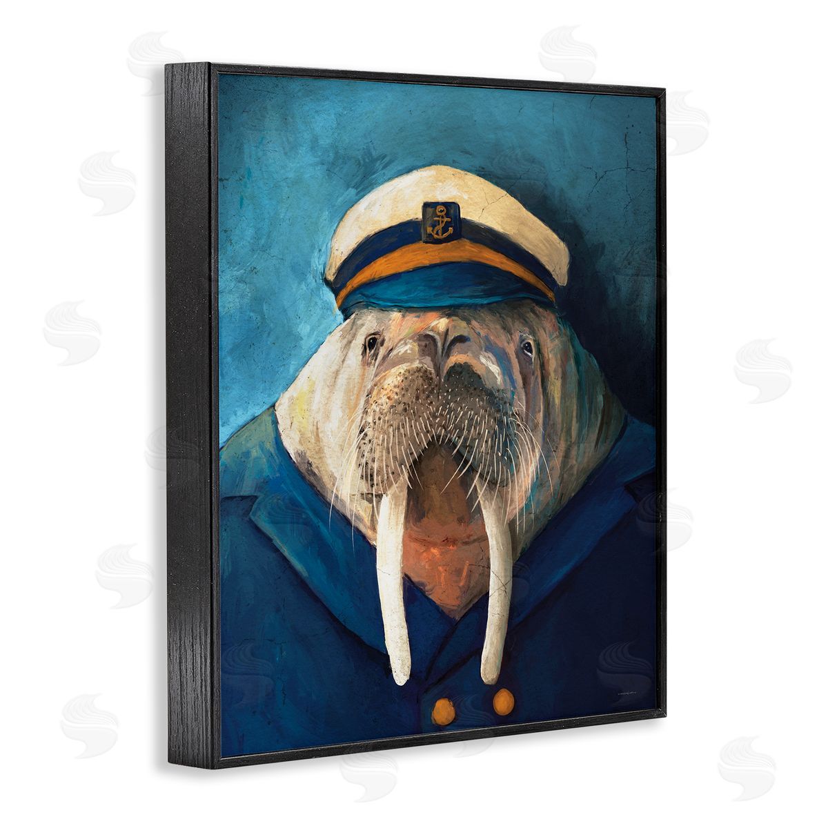 Sailor Captain Walrus Black Frame Print Wall Art, Home Decor by Kamdon Kreations