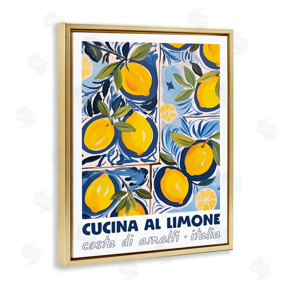 Bright Mediterranean Lemons Gold Floating Frame Canvas Wall Art, Home Decor by Lux + Me Designs