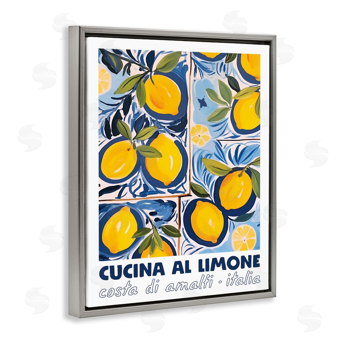 Bright Mediterranean Lemons Grey Floating Frame Canvas Wall Art, Home Decor by Lux + Me Designs