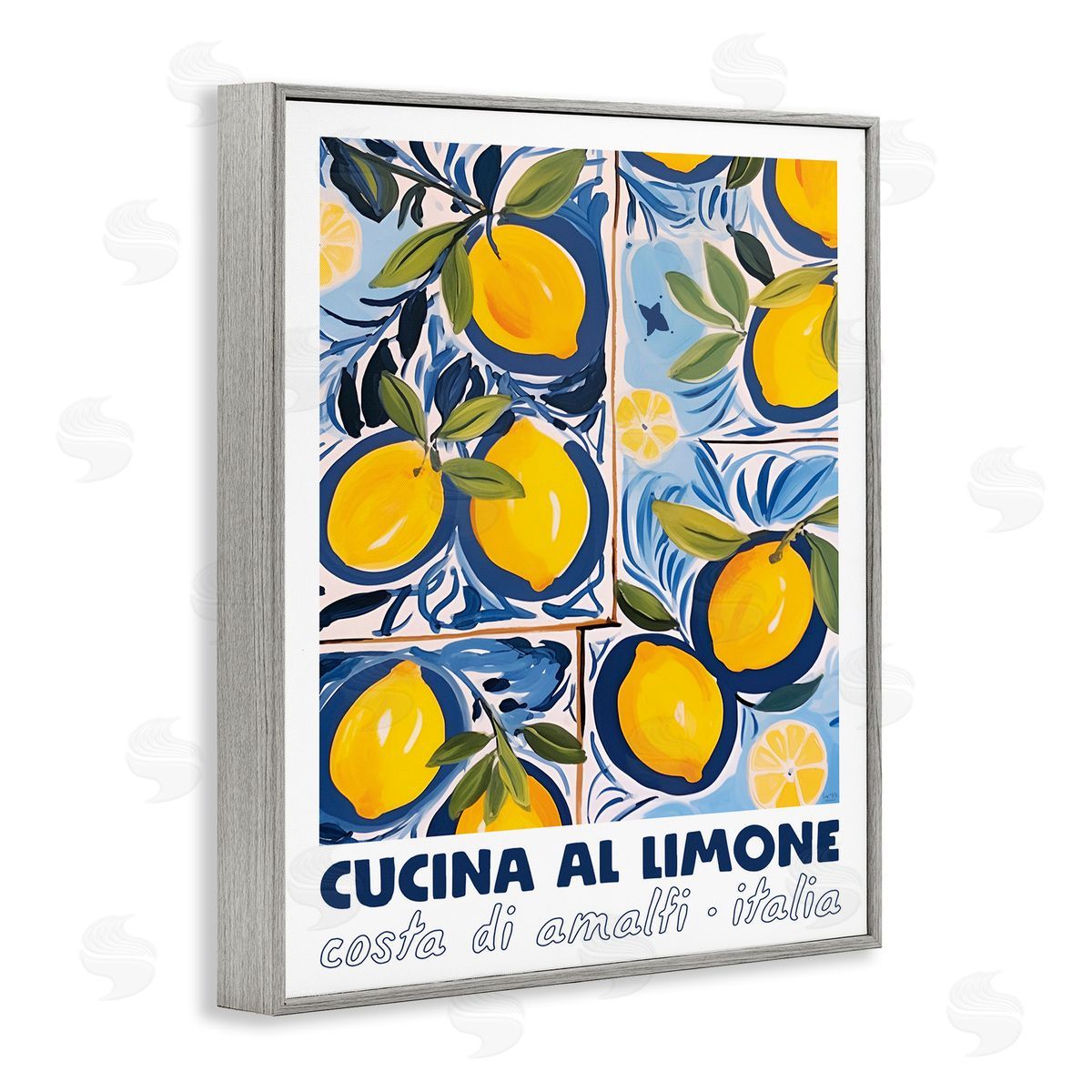 Bright Mediterranean Lemons Grey Frame Print Wall Art, Home Decor by Lux + Me Designs