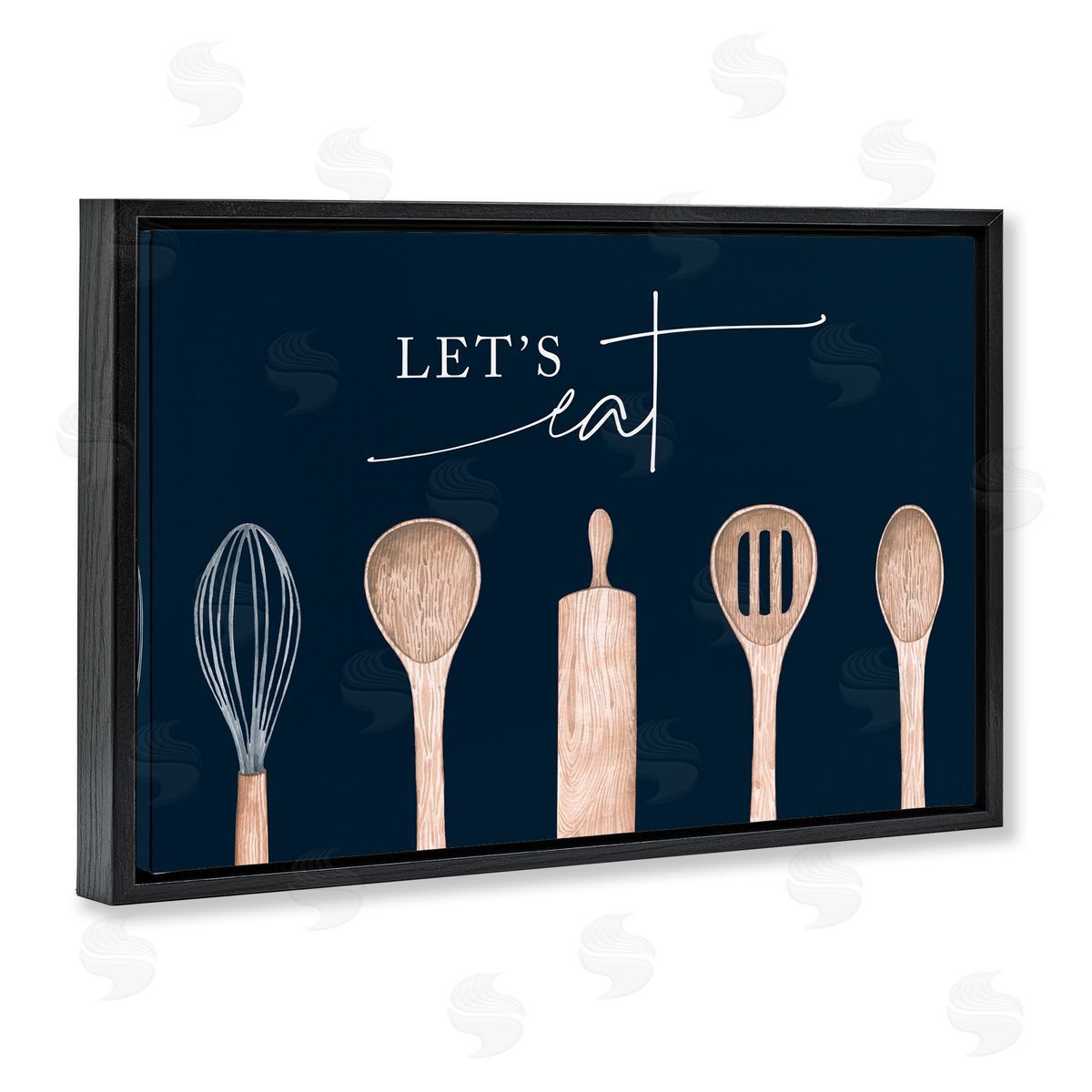 Let's Eat Kitchen Utensils Black Floating Frame Canvas Wall Art, Home Decor by Lux + Me Designs