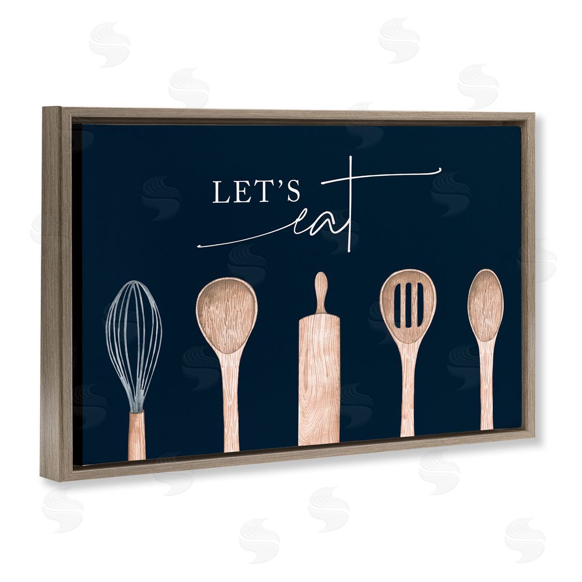 Let's Eat Kitchen Utensils Brown Floating Frame Canvas Wall Art, Home Decor by Lux + Me Designs