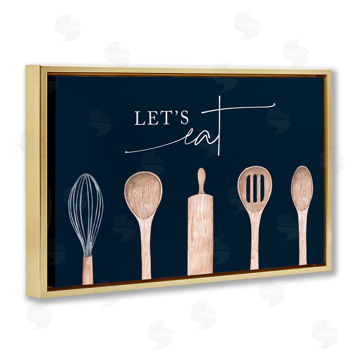 Let's Eat Kitchen Utensils Gold Floating Frame Canvas Wall Art, Home Decor by Lux + Me Designs