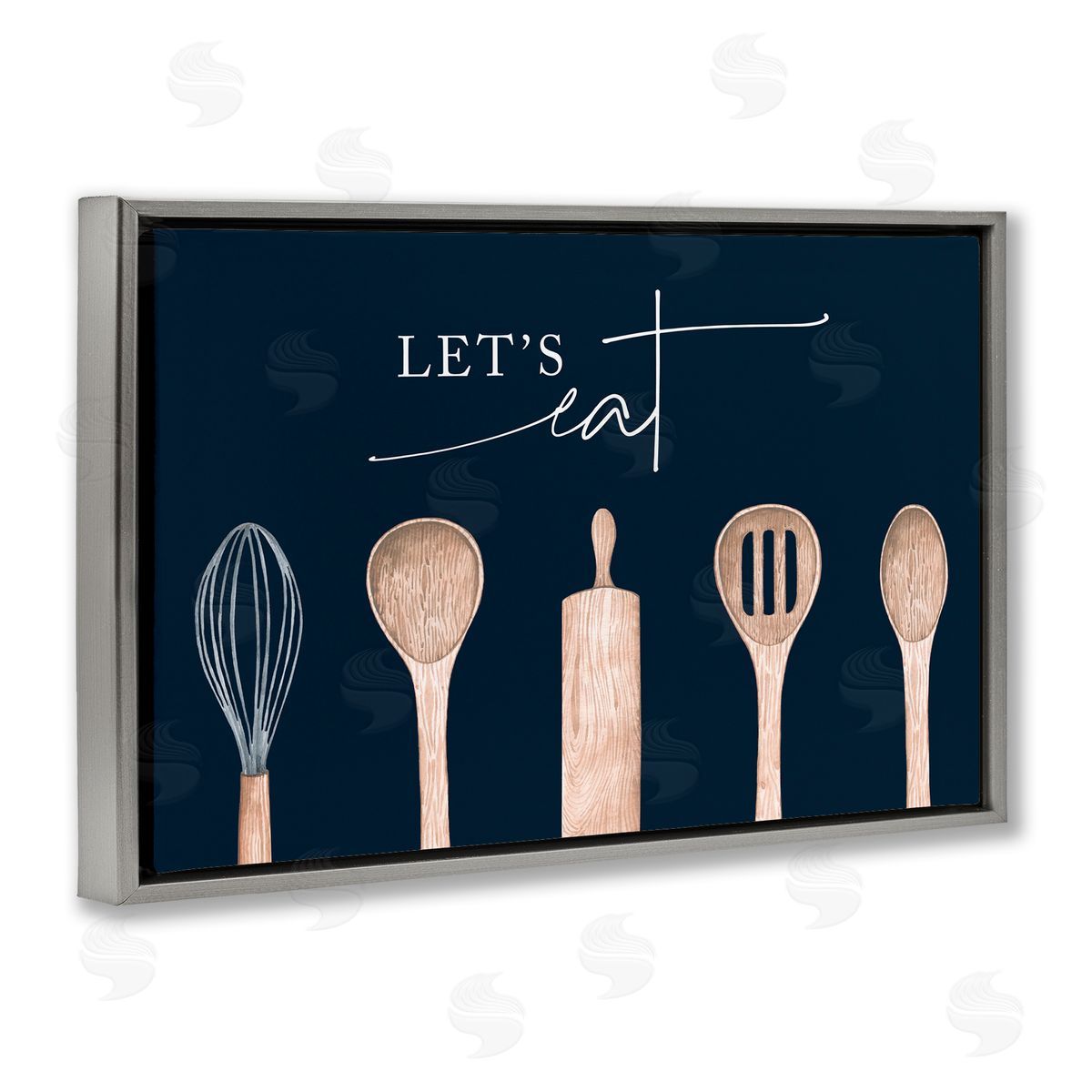 Let's Eat Kitchen Utensils Grey Floating Frame Canvas Wall Art, Home Decor by Lux + Me Designs