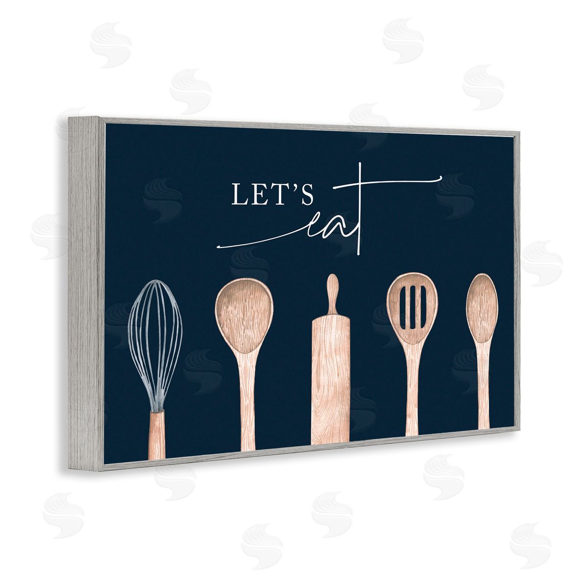 Let's Eat Kitchen Utensils Grey Frame Print Wall Art, Home Decor by Lux + Me Designs