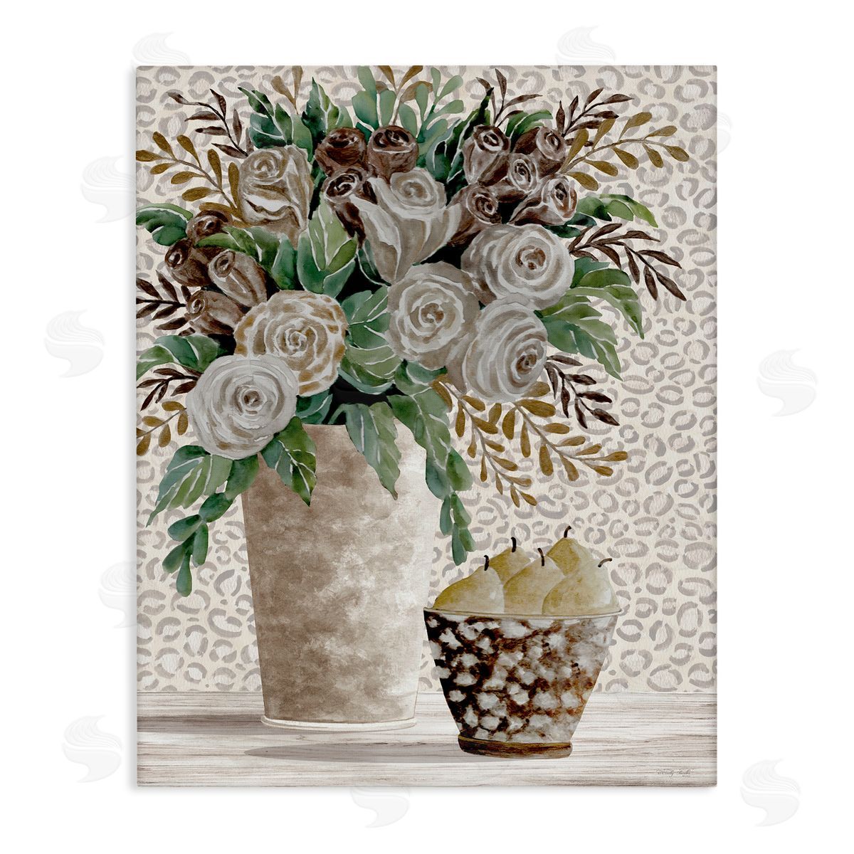 Bouquet on Leopard Pattern Canvas Wall Art, Home Decor by Cindy Jacobs