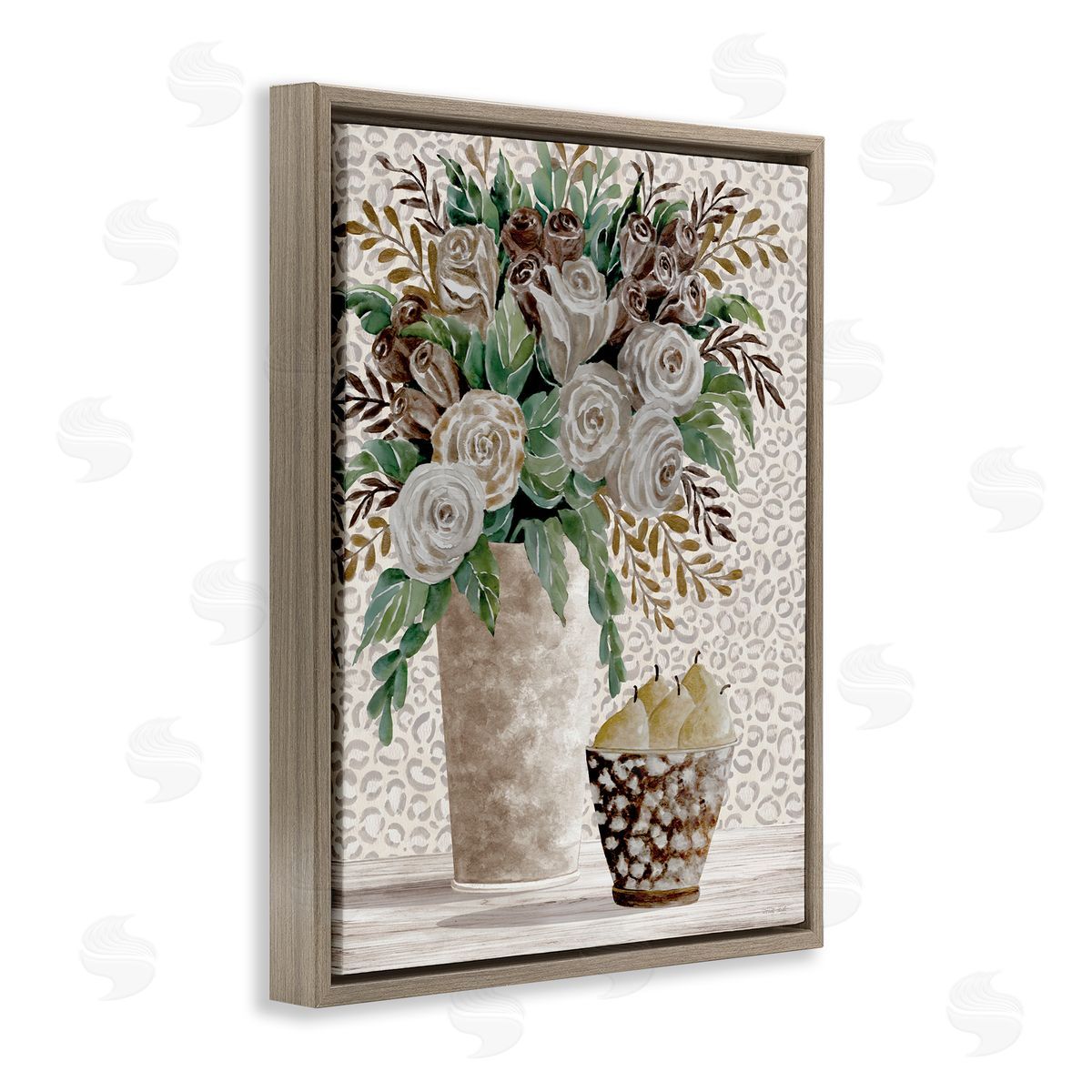 Bouquet on Leopard Pattern Brown Floating Frame Canvas Wall Art, Home Decor by Cindy Jacobs