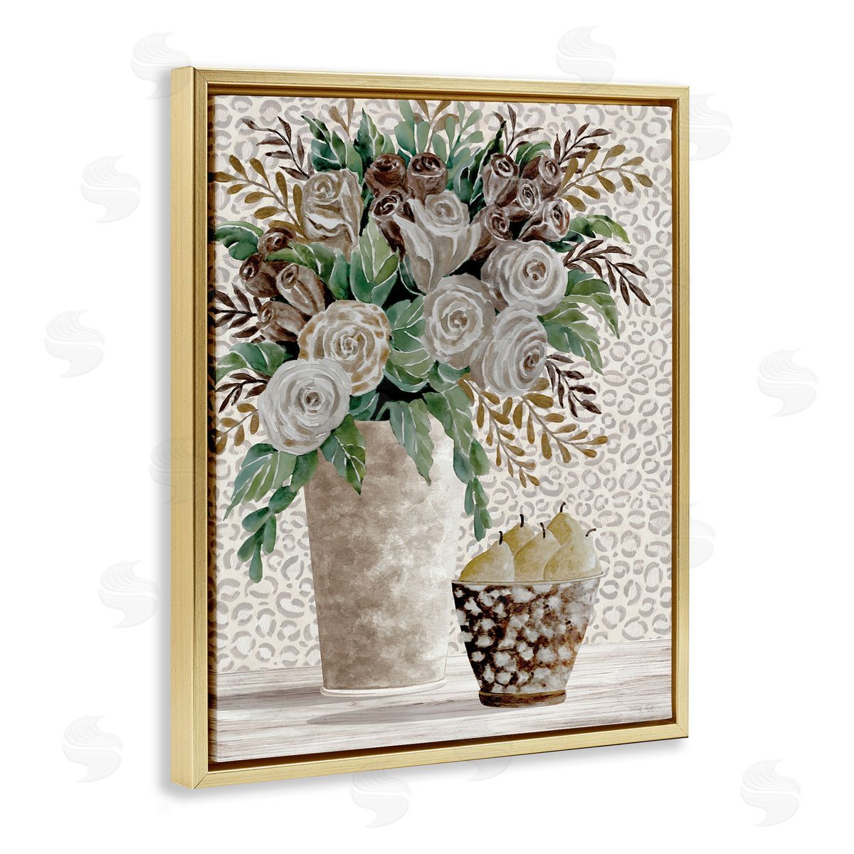 Bouquet on Leopard Pattern Gold Floating Frame Canvas Wall Art, Home Decor by Cindy Jacobs