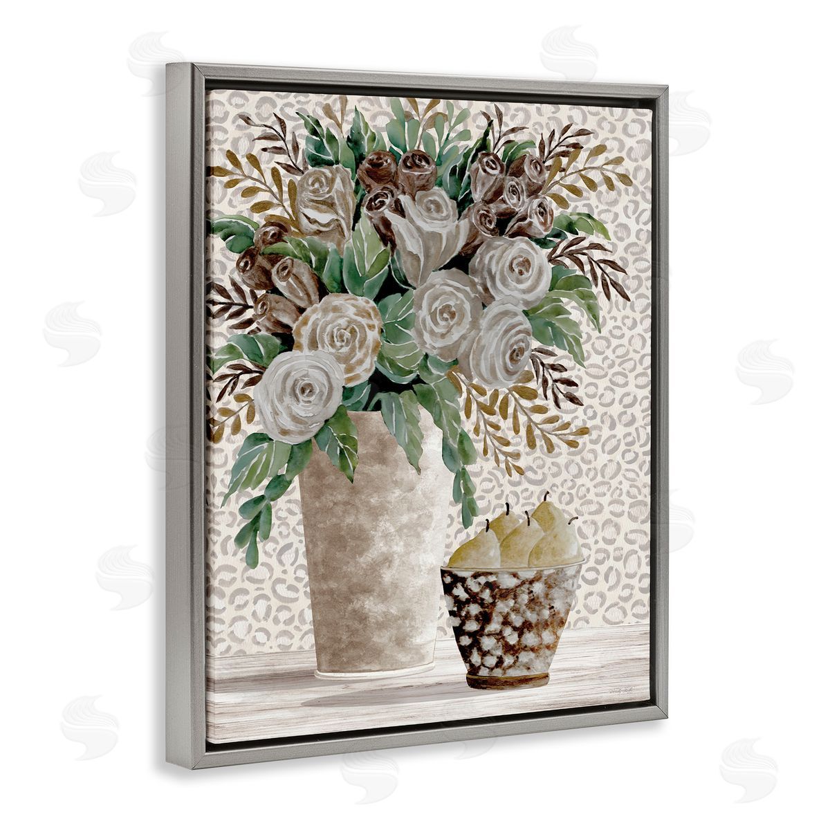Bouquet on Leopard Pattern Grey Floating Frame Canvas Wall Art, Home Decor by Cindy Jacobs