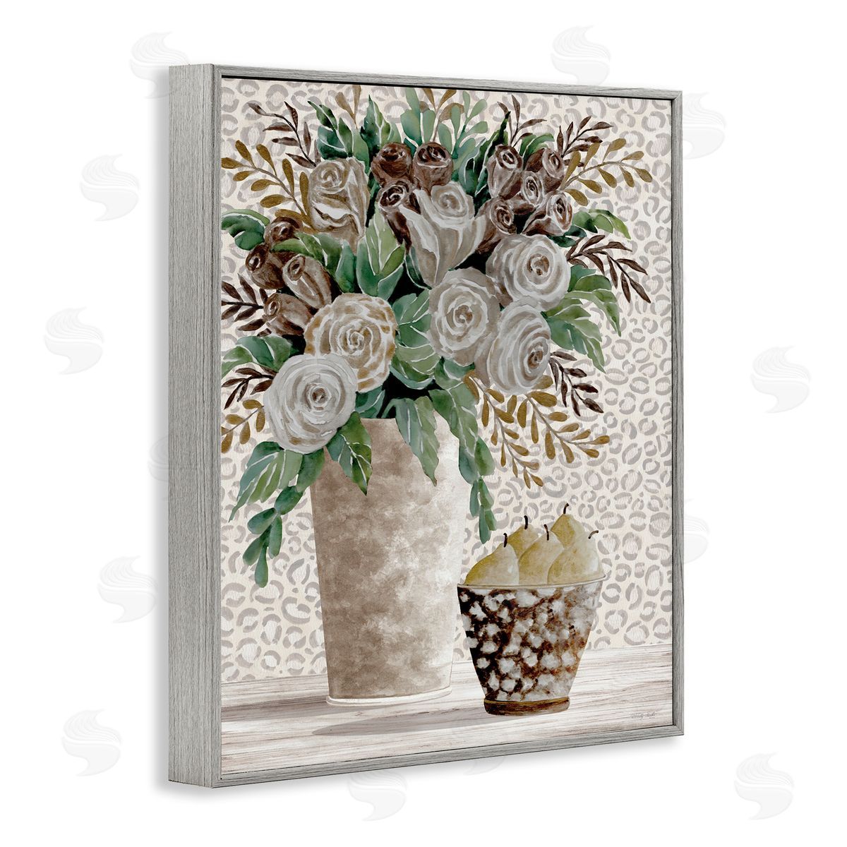 Bouquet on Leopard Pattern Grey Frame Print Wall Art, Home Decor by Cindy Jacobs