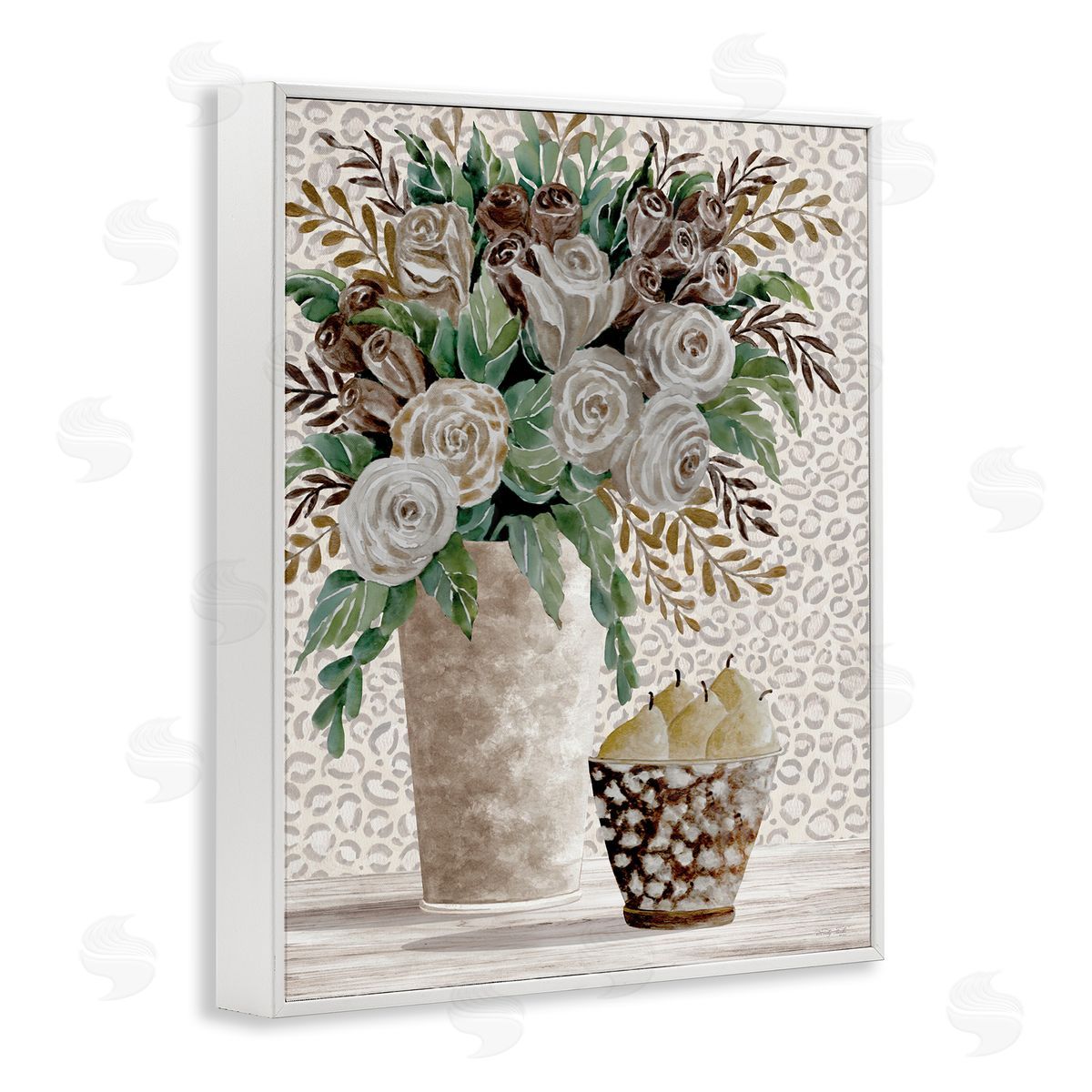 Bouquet on Leopard Pattern White Frame Print Wall Art, Home Decor by Cindy Jacobs
