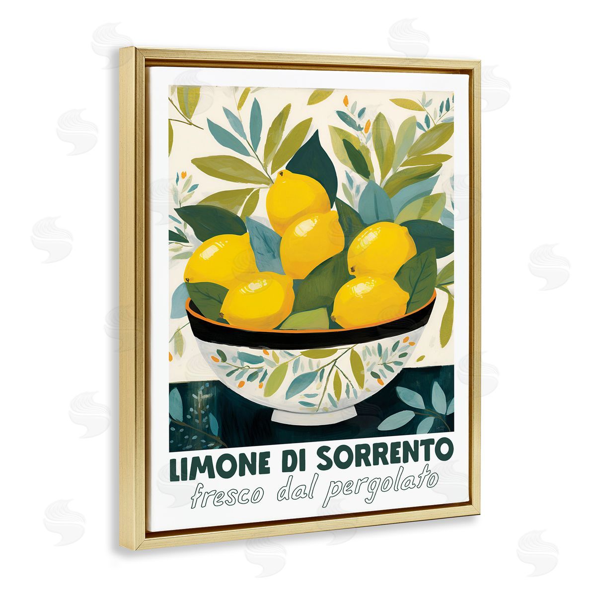 Charming Bowl of Lemons Gold Floating Frame Canvas Wall Art, Home Decor by Lux + Me Designs