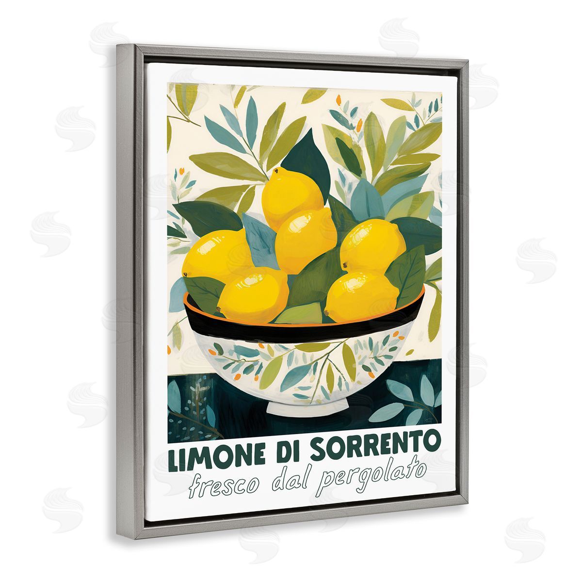 Charming Bowl of Lemons Grey Floating Frame Canvas Wall Art, Home Decor by Lux + Me Designs