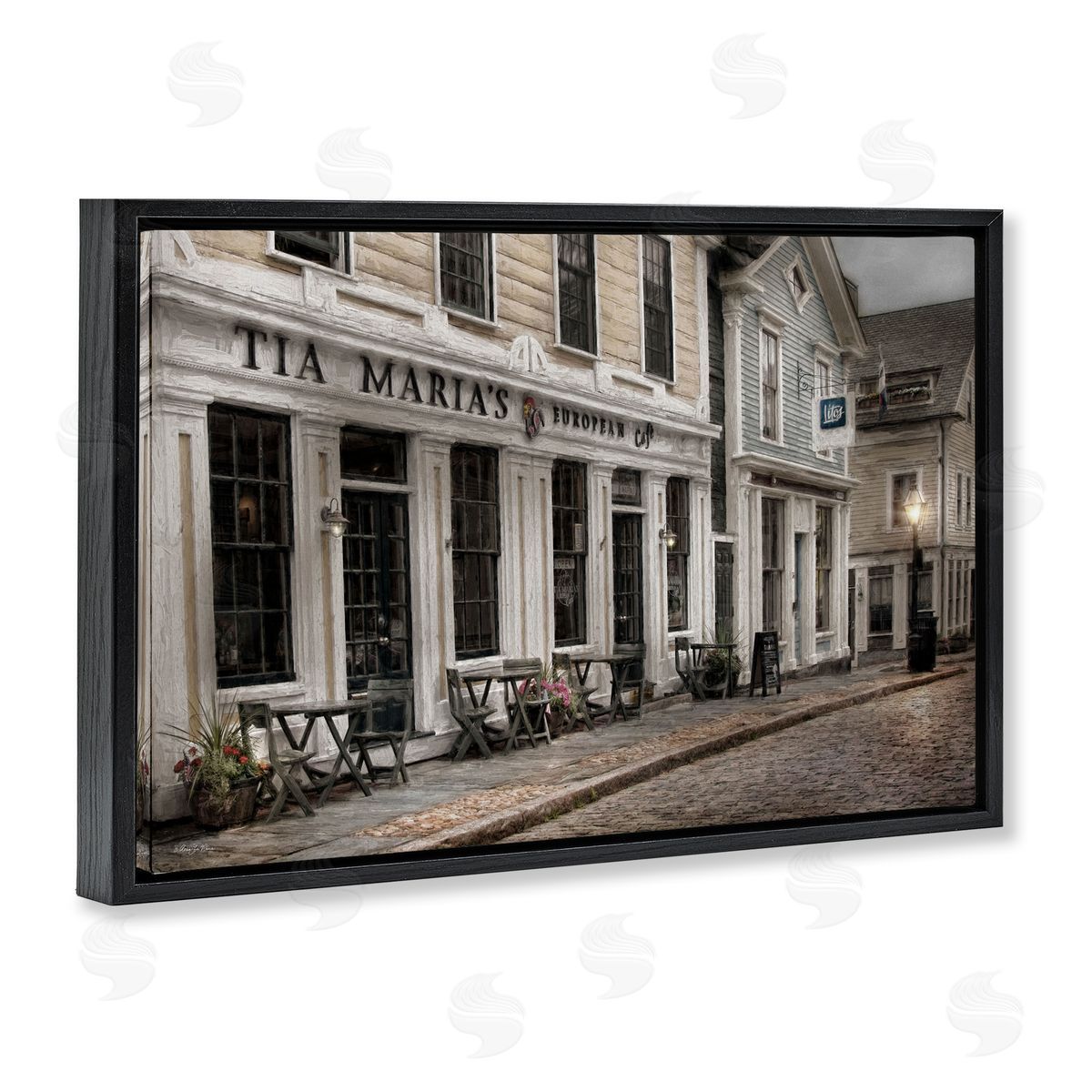 European Cafe Architecture Black Floating Frame Canvas Wall Art, Home Decor by Robin-Lee Viera