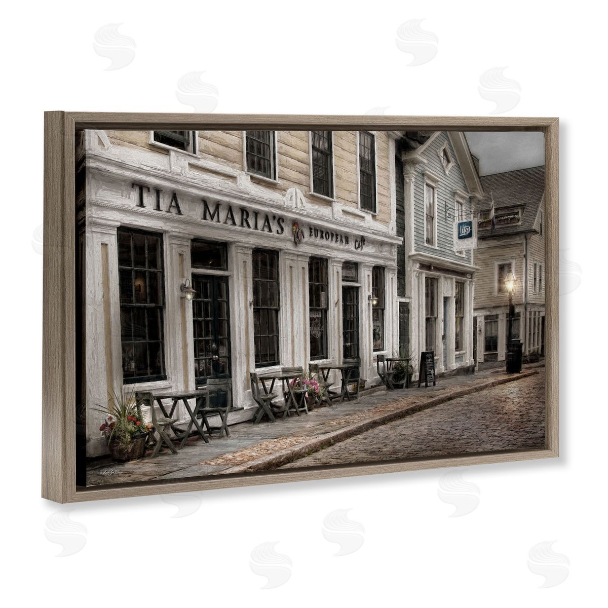 European Cafe Architecture Brown Floating Frame Canvas Wall Art, Home Decor by Robin-Lee Viera