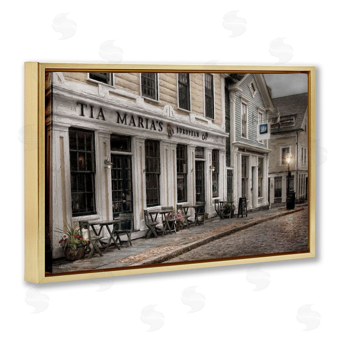 European Cafe Architecture Gold Floating Frame Canvas Wall Art, Home Decor by Robin-Lee Viera
