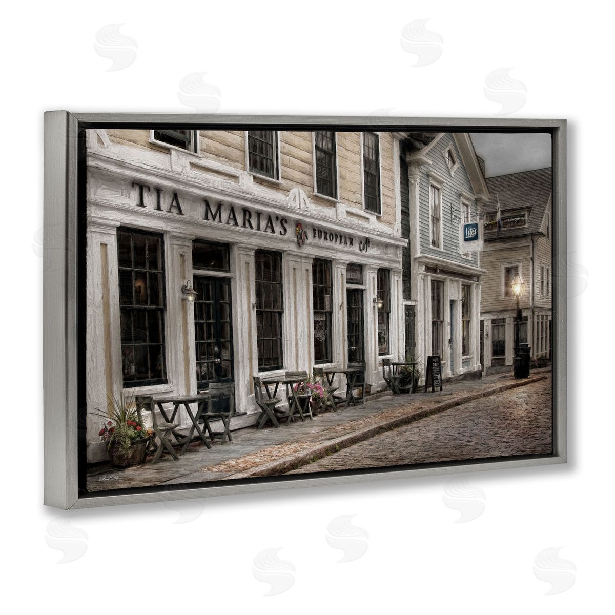 European Cafe Architecture Grey Floating Frame Canvas Wall Art, Home Decor by Robin-Lee Viera