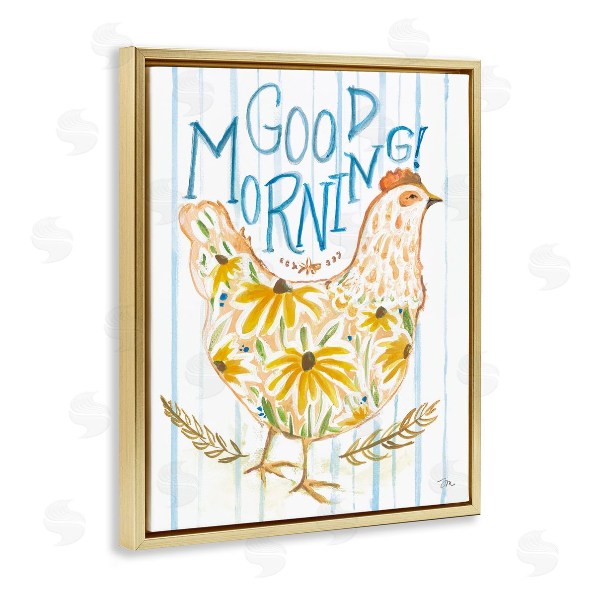 Good Morning Farmhouse Hen Gold Floating Frame Canvas Wall Art, Home Decor by Jessica Mingo