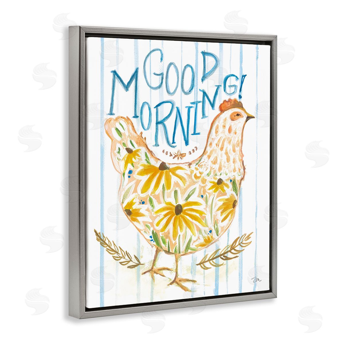 Good Morning Farmhouse Hen Grey Floating Frame Canvas Wall Art, Home Decor by Jessica Mingo