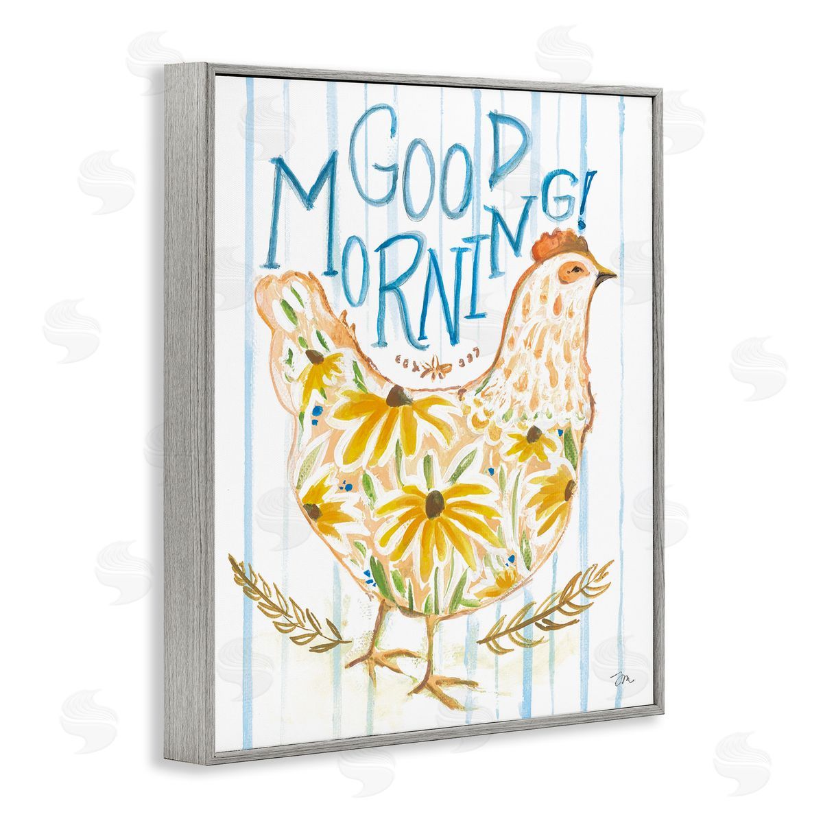 Good Morning Farmhouse Hen Grey Frame Print Wall Art, Home Decor by Jessica Mingo