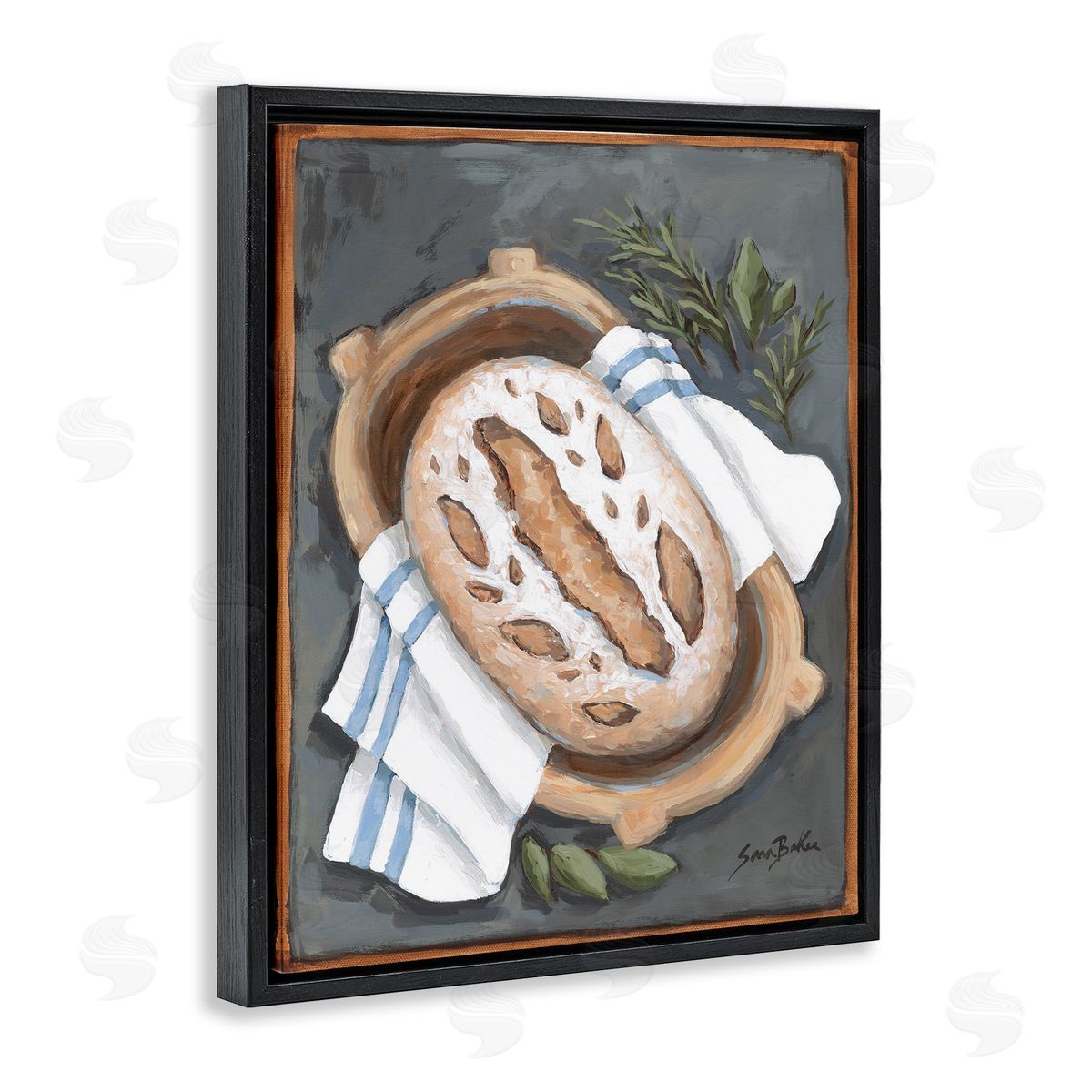 Bread Baking Basket Black Floating Frame Canvas Wall Art, Home Decor by Sara Baker