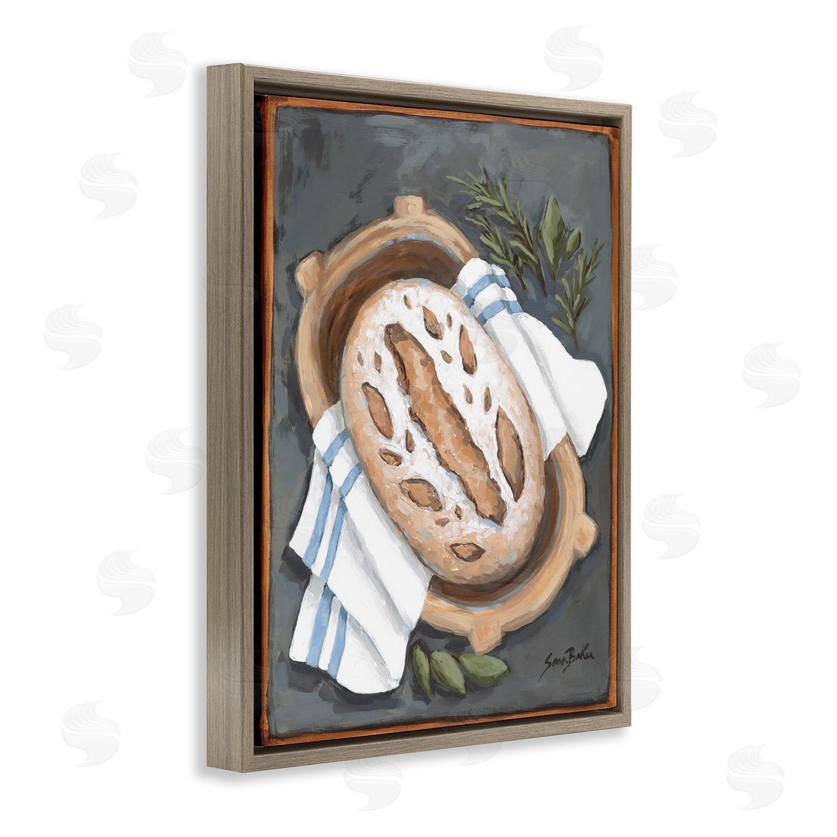 Bread Baking Basket Brown Floating Frame Canvas Wall Art, Home Decor by Sara Baker
