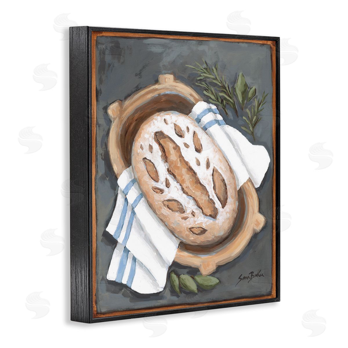 Bread Baking Basket Black Frame Print Wall Art, Home Decor by Sara Baker