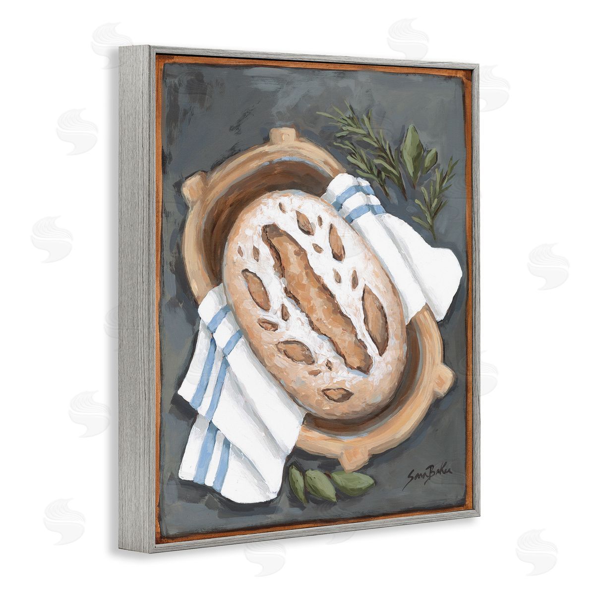 Bread Baking Basket Grey Frame Print Wall Art, Home Decor by Sara Baker